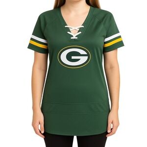 NFL Team Apparel Jersey Top M Green Bay Packers Lace-Up Tunic HiLo Sporty Retro
